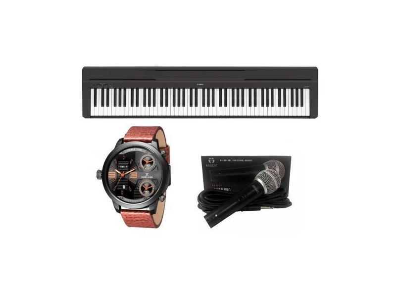 Kit Piano Digital Yamaha P45 Microfone E Relógio Dk11223-6