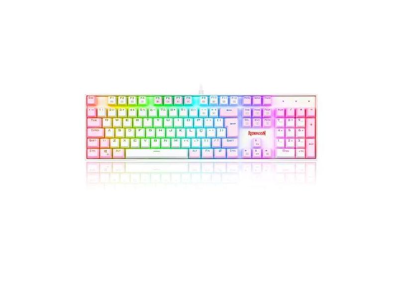 TECLADO MECANICO GAMER REDRAGON MITRA BRANCO E ROSA RGB COM SWITCH AZUL