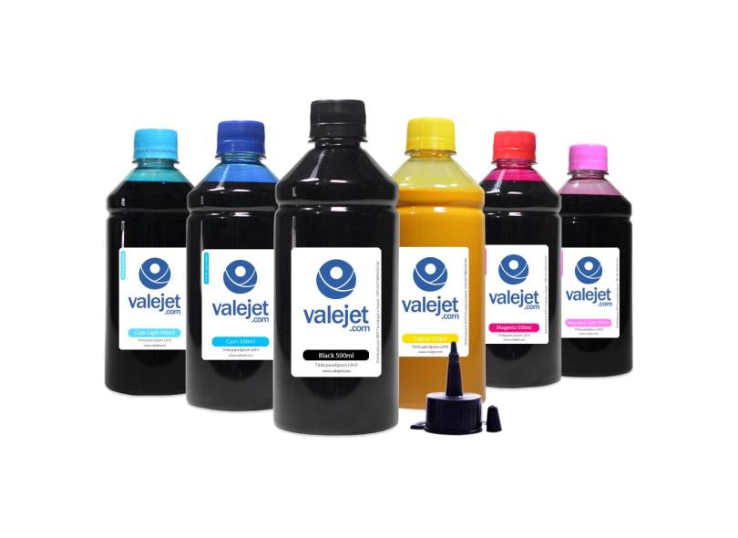 Kit 6 Tintas Para Epson L810 Cmyk Pigmentada Black 500ml Valejet com o ...