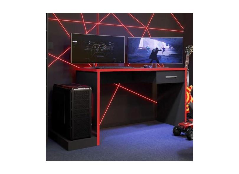 Mesa Gamer com Plataforma Versátil Ventelle Preto Vermelho