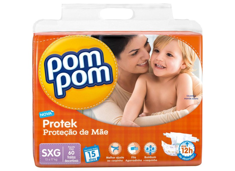 Fralda Pom Pom Protek Proteção de Mãe SXG Giga 60 Und 13 - 17kg