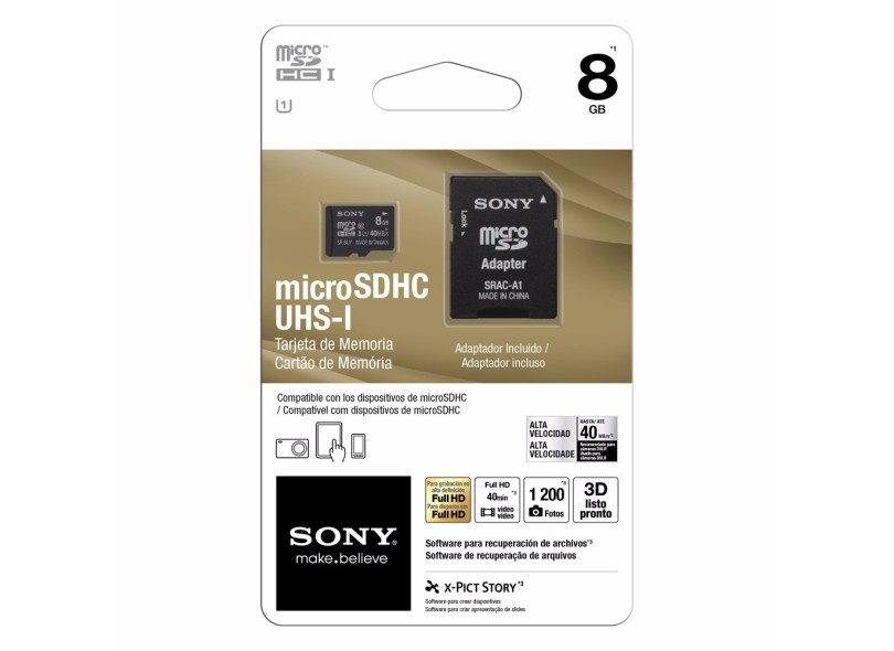 Cartão de Memória Micro SDHC com Adaptador Sony 8 GB SR-8UY2
