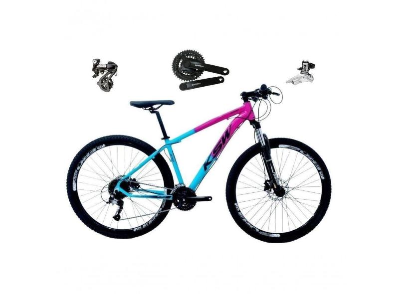 Bicicleta Aro 29 Ksw Xlt Shimano Altus 24v Freio Disco Hidráulico Garfo Trava - Rosa/azul Tam.21