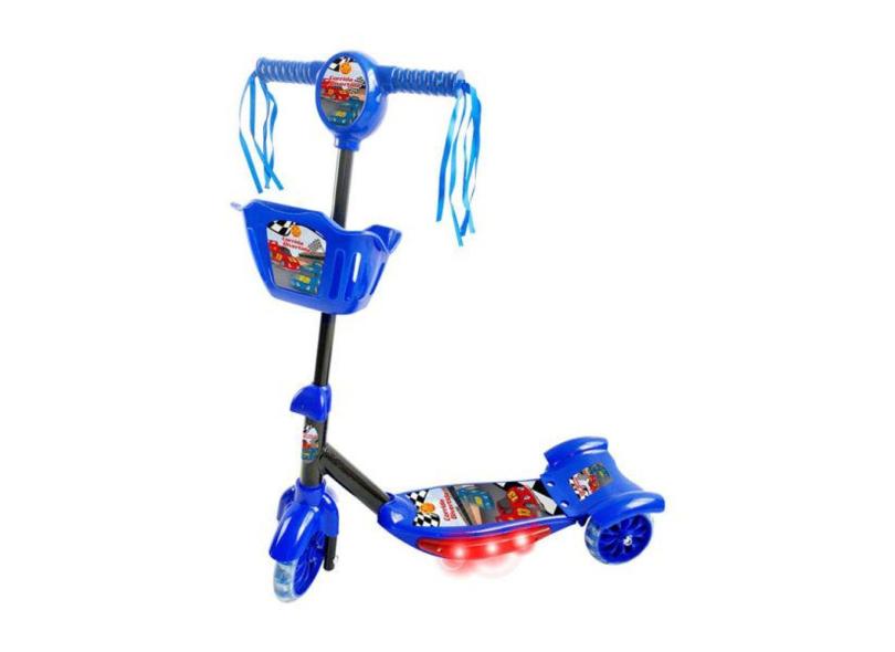 Patinete Com Cesta Azul acende luz emite som musical Inifantil DM Toys DMR5026