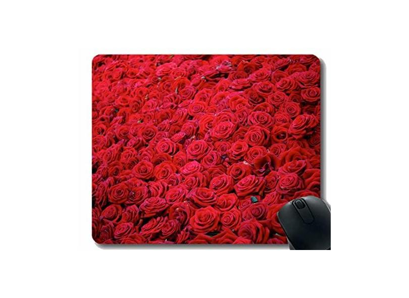 Mouse pad personalizado, botões de rosas e flores, vermelhos, muitos antiderrapante, base de borracha