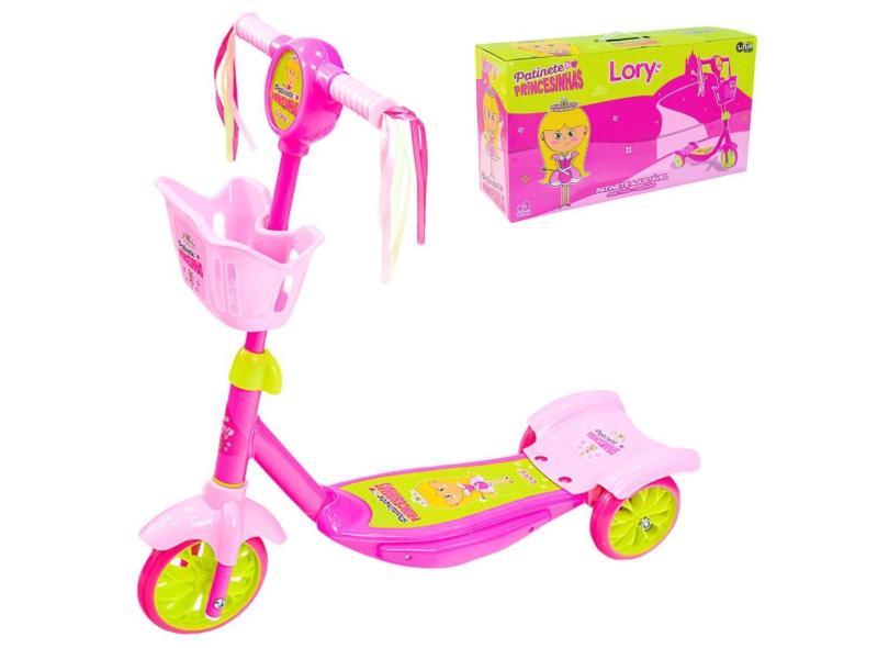 Patinete Princesinha Lory Com 3 Rodas Duplo Freio Unik PT1400FL