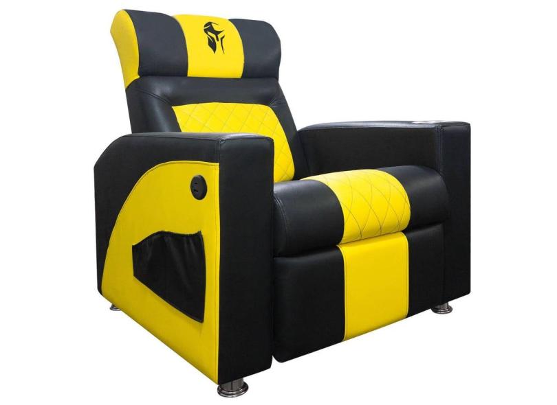 Cadeira Gamer Sparta com Encosto Reclinável e Carregador USB Corino Preto/Amarelo SOFA STORE