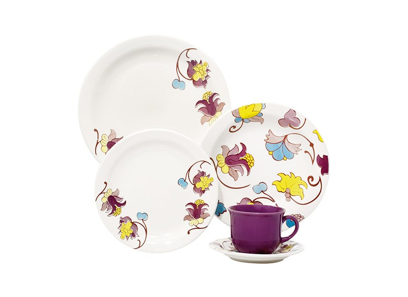 Aparelho de Jantar Quadrado de Porcelana 20 Peças - Oxford Porcelanas Floreal Mili