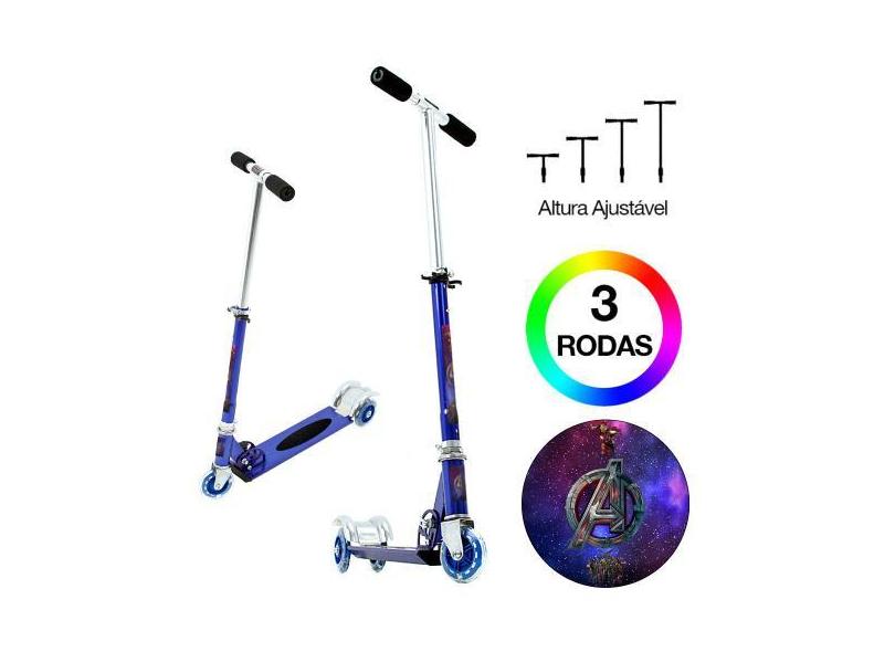Patinete Vingadores Infantil Meninos De Três Rodas Azul - Dm Radical