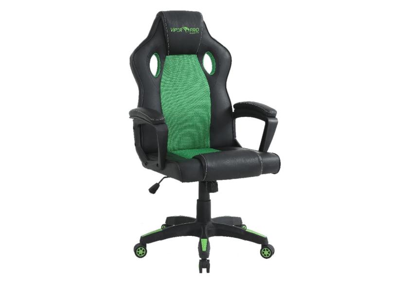 Cadeira Gamer Viper Pro Ptyhon Couro sintético Reclinável Giratória Preta e Verde