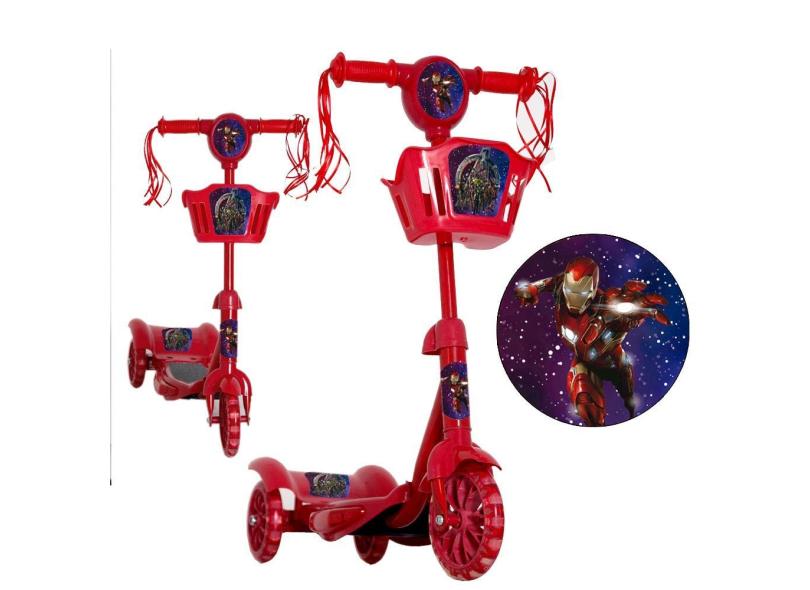 Patinete Infantil Masculino Vingadores Vermelho com Luz Som