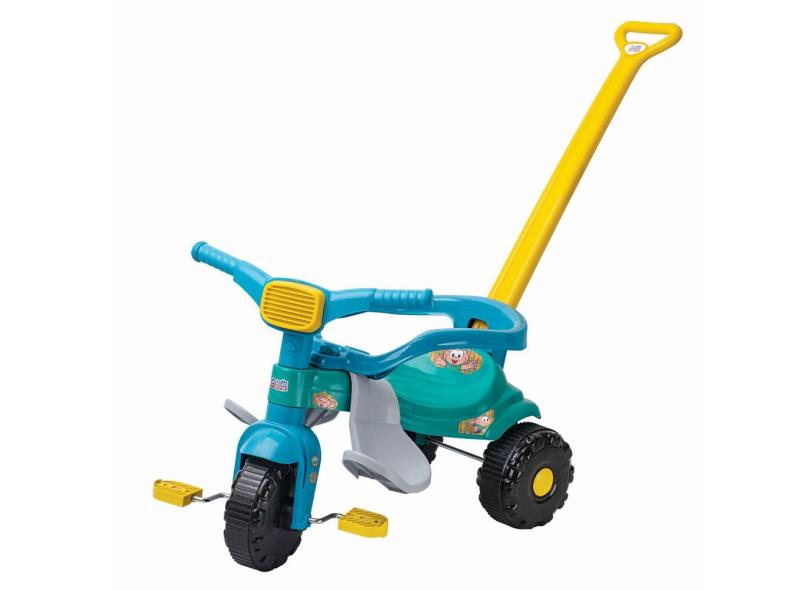 Triciclo Infantil Com Empurrador Pedal Cesta Azul Motoca