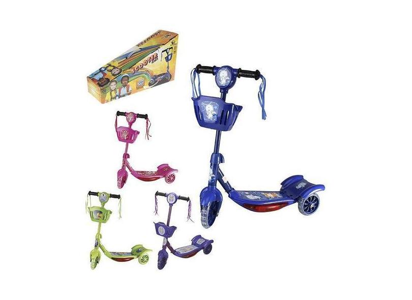 Patinete Com Cesta Infantil Luz E Música Roda Dupla - Rosa - Kadê