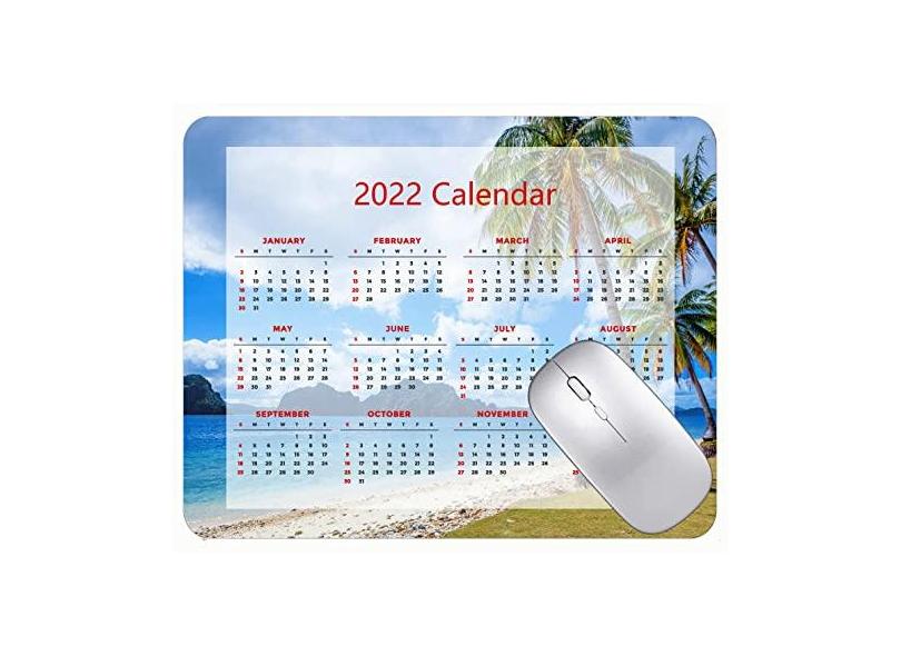 Mouse pad com calendário 2022 com bordas costuradas, preto, para jogos, filipinas, palmeiras, antiderrapante, base de borracha