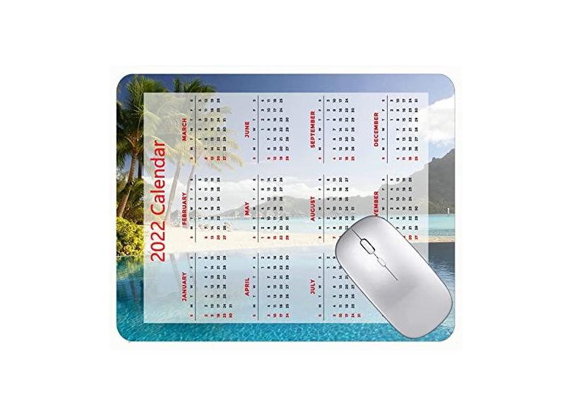 Mouse pad para jogos com calendário 2022, mouse pad tropical resort palmeiras de borracha