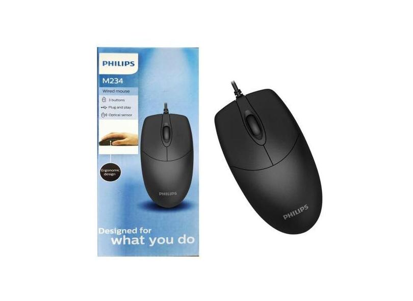 Mouse Com Fio Philips Óptico Ergonômico Com 3 Botões