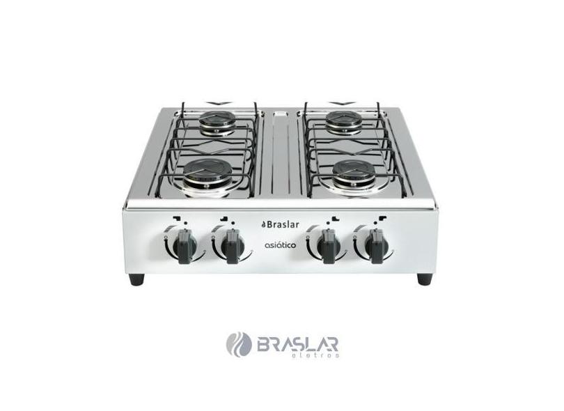 Fogão Portátil Braslar 4 Bocas a Gás Inox Branco