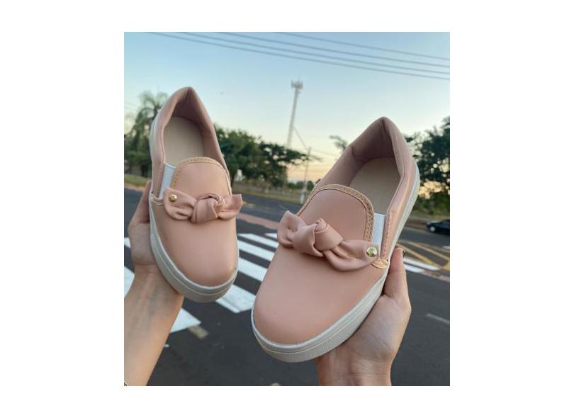 Slip On Feminino Tênis Calce Fácil Confortável Sapatilha Macia De Laço