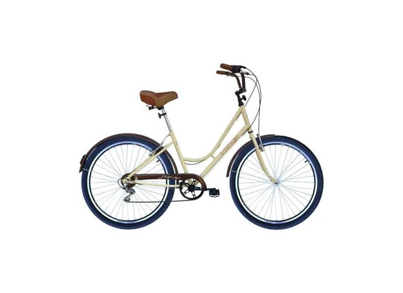 Bicicleta Aro 26 Feminina Retrô Vintage 6 Marchas DB Bege