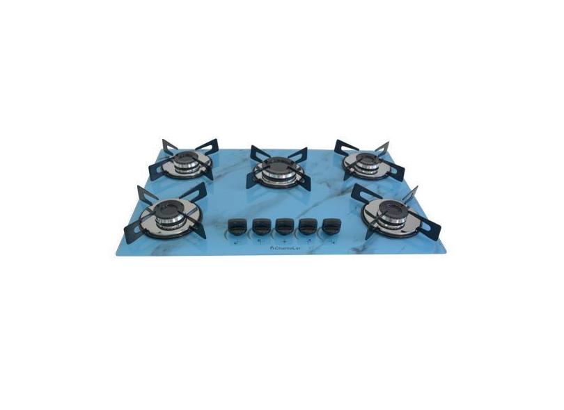 Fogão Cooktop À Gás 5 Bocas ChamaLar MARMORIZADO AZUL Premium Ultra Ch