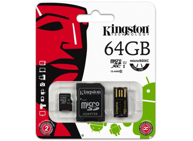 Cartão de Memória Micro SDXC-I com Adaptador Kingston 64 GB MBLY10G2/64GB