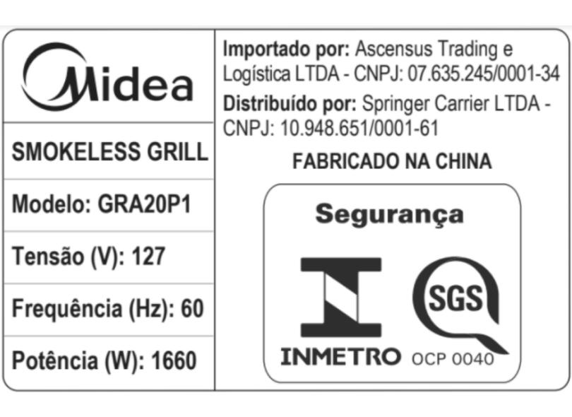 Churrasqueira Elétrica Midea Smokeless GRA20P