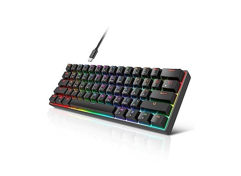 targeal Teclado mecânico para jogos 60% - 61 teclas Gateron Brown Switch Silencioso Teclado de Computador de Escritório - Multicolorido RGB Rainbow Led Retroiluminado - Programável para