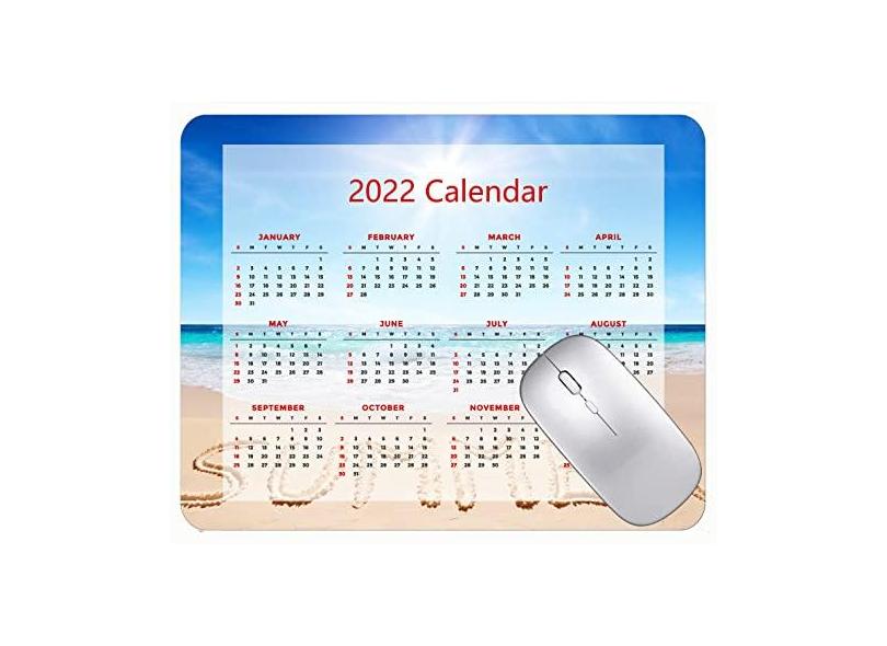 Mouse pad colorido para calendário 2022 ano 2022, verão, praia, mar, nuvens, antiderrapante, de borracha