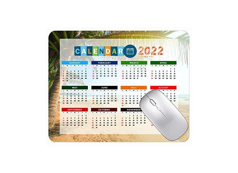 Mouse pad para jogos com calendário 2022, mouse pad para praia, barco, palmeiras