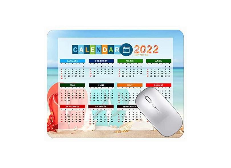 Mouse pad calendário 2022 fonte HD mouse pad para jogos Seashell Sands Sunshine Glare Tapete de borracha antiderrapante