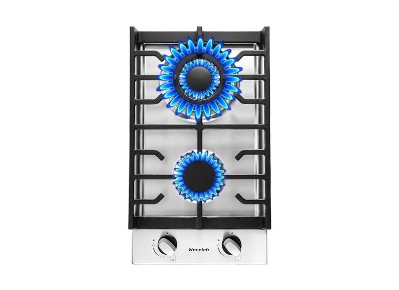 Fogão a gás embutido para fogão a gás, grelhas contínuas de combustível duplo GLG/NG, ignição automática, proteção de termopar, aço inoxidável, ferro fundido resistente 120 V (30,5 cm)