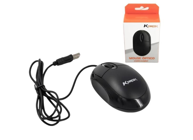 Mouse Óptico C/Fio Preto USB 2.0 Ktrok Ergonômico 3 Botões