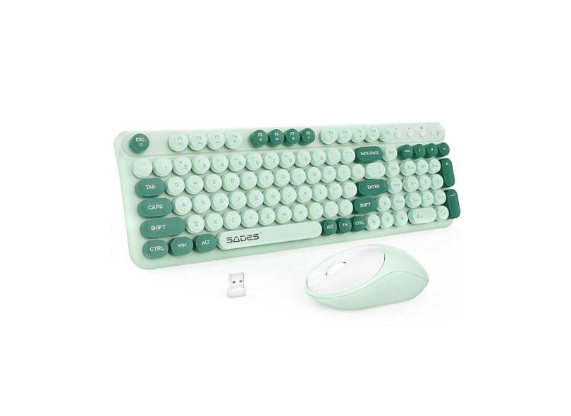 Teclado e mouse sem fio, teclado e mouse sem fio de 2,4 GHz, teclas de tamanho completo, teclado de máquina de escrever retrô, receptor USB Plug and Play para PC, Mac, laptop, tablet, computador