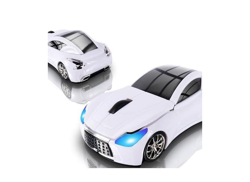 elec Space Mouse sem fio, mouse sem fio legal em forma de carro com faróis de LED, mouse de carro exclusivo de 2,4 G para crianças com receptor USB, mouse de jogos fofo de 1600 DPI para laptop, PC,