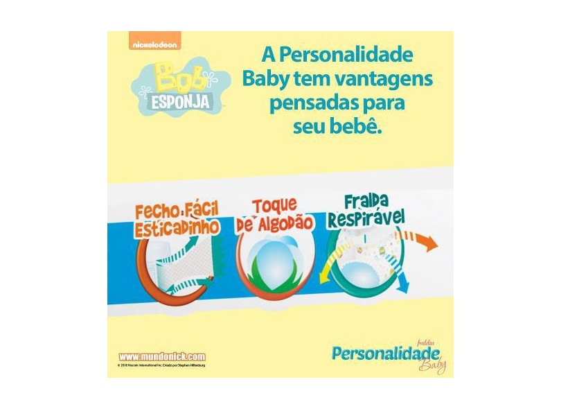 Fralda Personalidade Baby Bob Esponja XG Mega Pacotão 32 Und 11 - 15kg