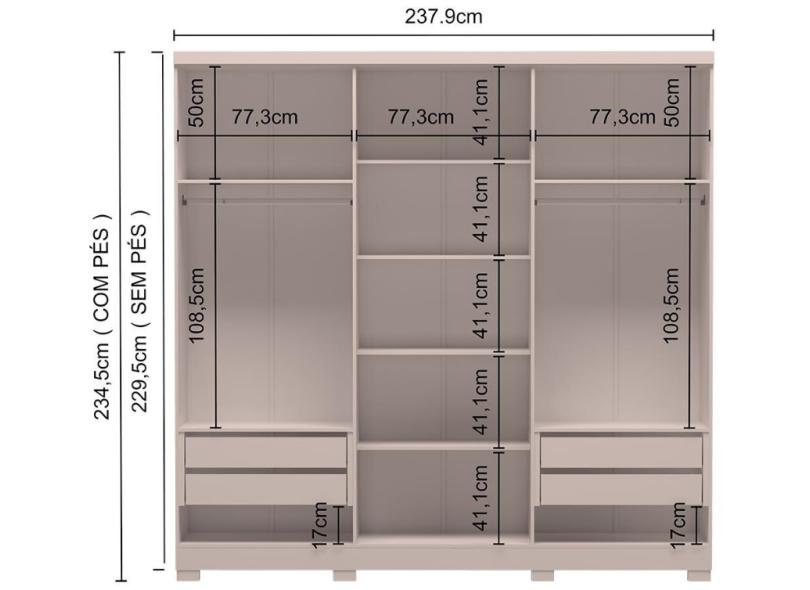 Guarda-Roupa Casal 6 Portas 4 Gavetas Napoli UP com Pés Bartira
