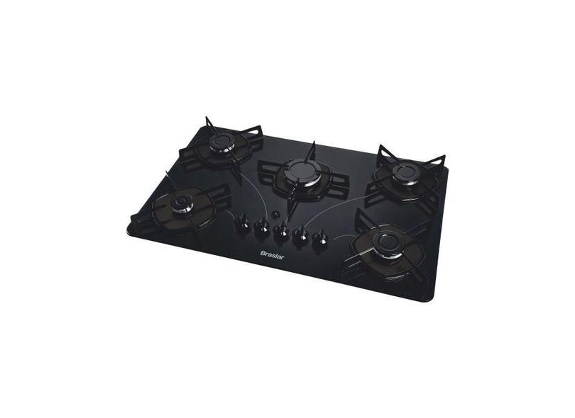 Fogão Cooktop Gás Braslar Pop 5 Bocas Preto Bivolt, Bivolt