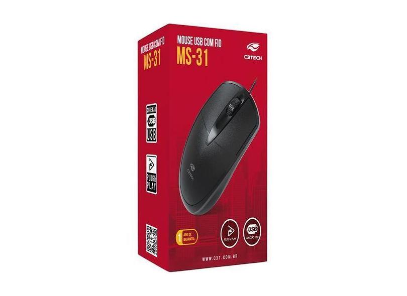 Mouse USB MS-31BK Preto C3 TECH - C3TECH