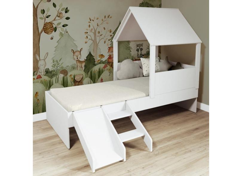 Cama Casinha Com Telhado Mdf E Escada/ Escorregador Branco Mobilistore ...