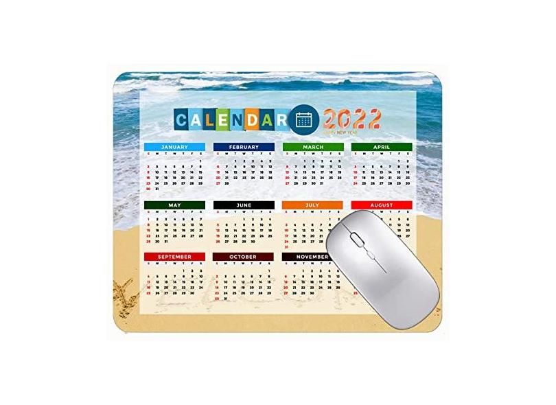 Mouse pad colorido para calendário 2022 ano 2022 praia, mar e nuvens de costa do mar, antiderrapante, de borracha