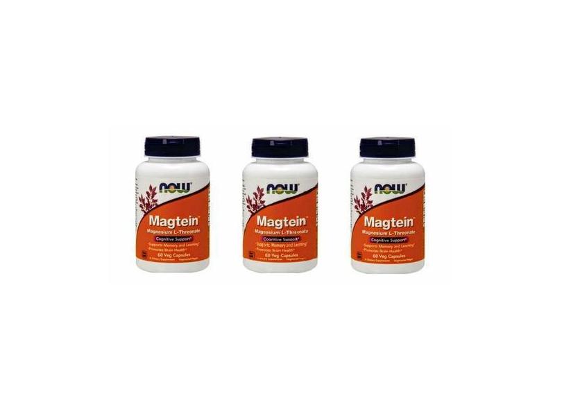 Kit 3, Magtein ( Magnesium Threonate) Now Foods, 60 Cápsulas Cada Pote