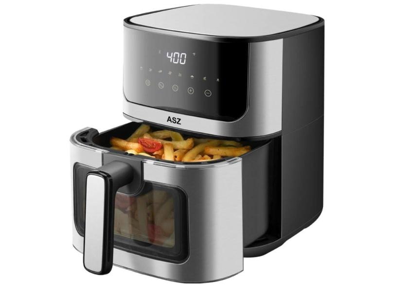 Fritadeira Elétrica Air Fryer 4,6L com Cesta Antiaderente, Temporizador, Controle de Temperatura e 8 Predefinições, 110V 1400W, ASZ, Prata e Preta