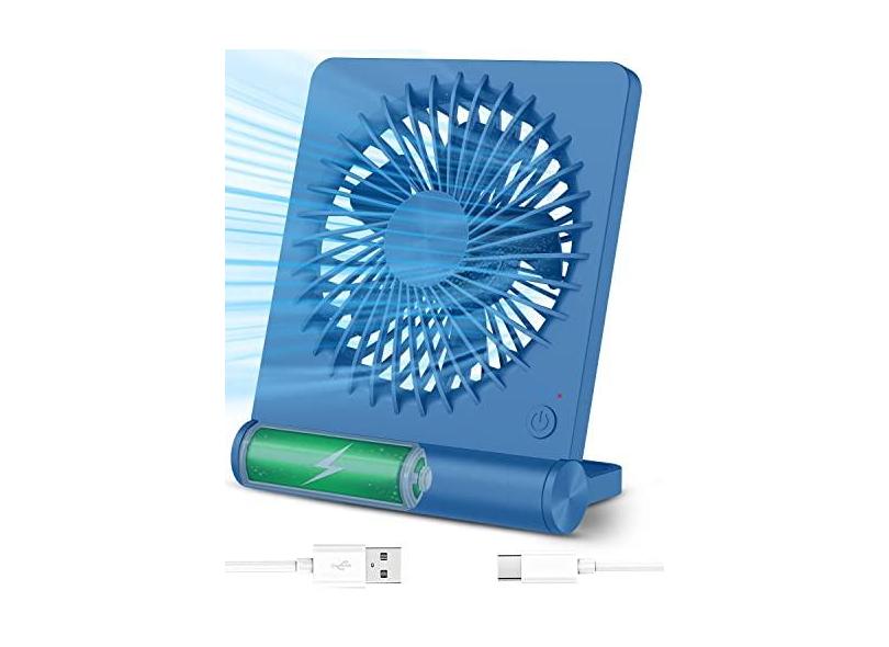 Tevelecin Ventilador de mesa pequeno, ventilador USB recarregável de 2000 mAh, operado por bateria, ultra silencioso, vento forte, ventilador de viagem de 3 velocidades