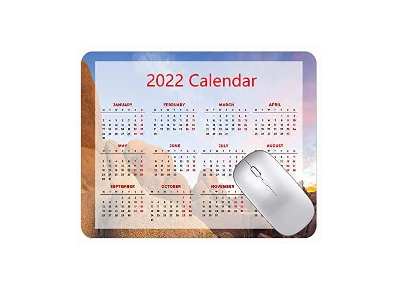 Mouse pad com calendário 2022 com bordas costuradas, preto, pedras para jogos, pedras, tapete Joshua Tree