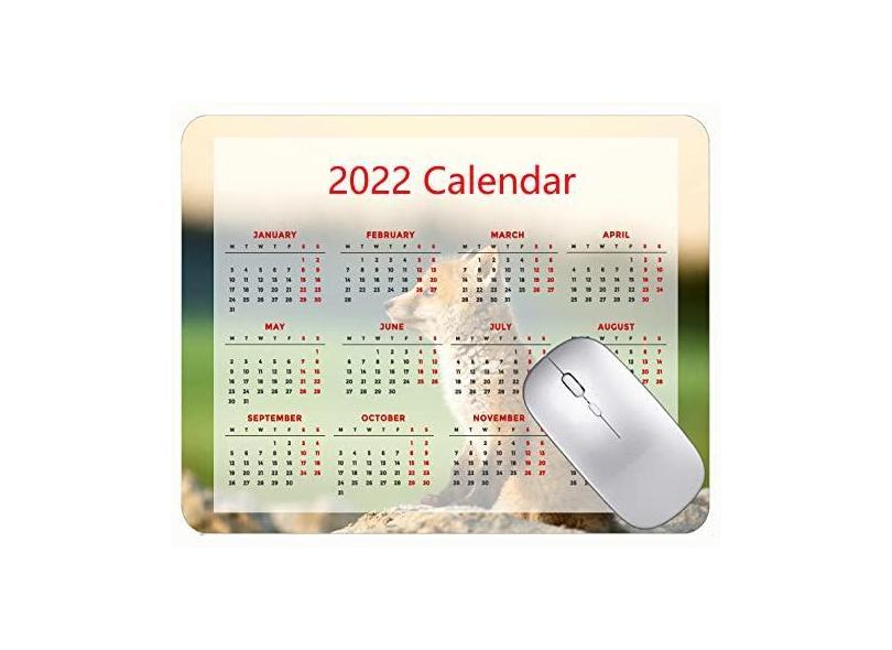 Mouse pad para jogos com calendário 2022, mouse pad fofo com filhote de raposa