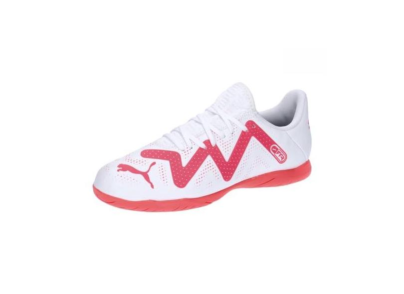 Chuteira Puma Future Play IT Futsal Juvenil Branca e Rosa