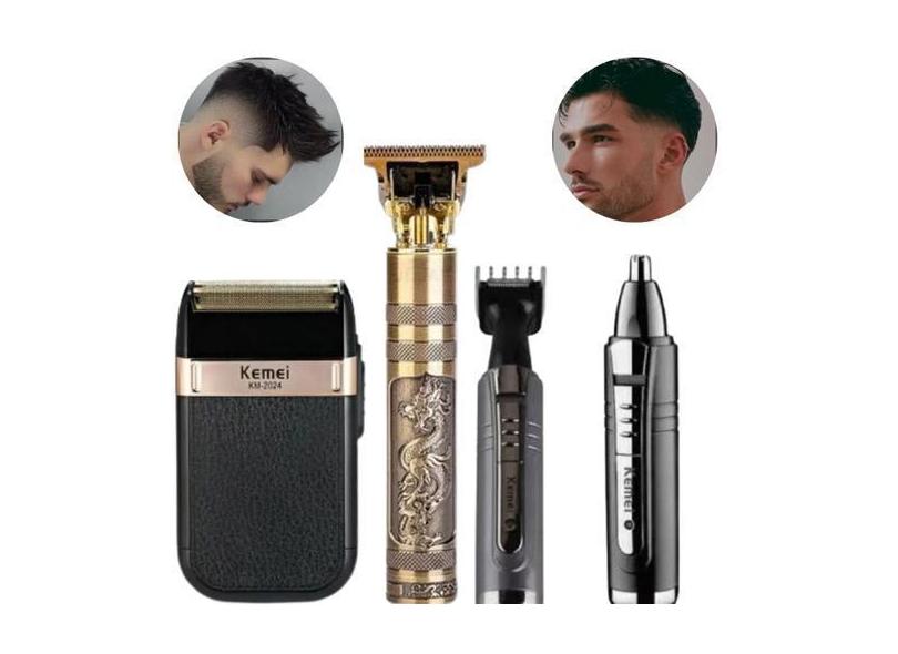 Kit Completo : Máquina Dragão, Barbeador  E Aparador De Pêlos Kemei -