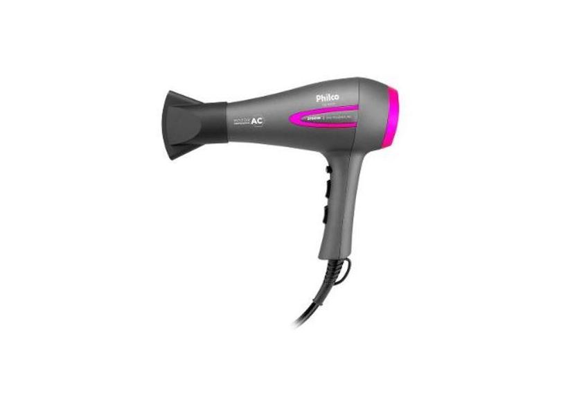 Secador De Cabelo Philco Com Íons Tourmaline Cinza E Rosa 2100W 2 Velo