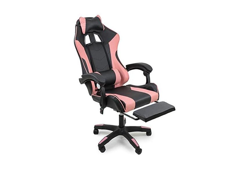 Cadeira Gamer Stillus Ergonômica Com Apoio Para Os Pés - Preto e Rosa