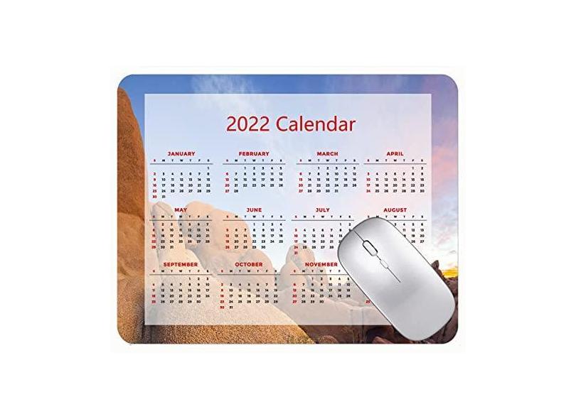 Mouse pad colorido para calendário 2022 ano 2022 pedras Joshua Tree base de borracha antiderrapante